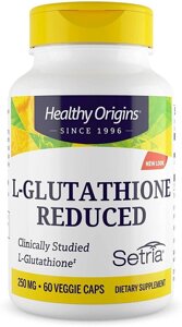 Глутатіон, L-Glutathione, Healthy Origins, Setria, знижений, 250 мг, 60 капсул