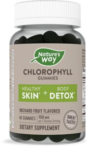 Хлорофіл, Chlorophyll Gummies, Natures Way, смак садових фруктів, 100 мг, 40 жувальних цукерок (50 мг на одну цукерку)