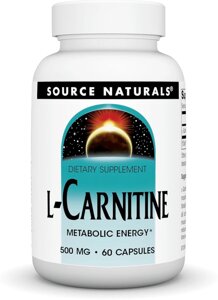 L-карнітин тартрат, L-Carnitine Metabolic Energy, Source Naturals, для метаболічної енергії, 500 мг, 60 капсул