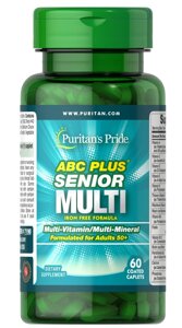 Мультивітаміни і мінерали 50+ABC Plus Senior Multi, Puritans Pride, без заліза, 60 капсул