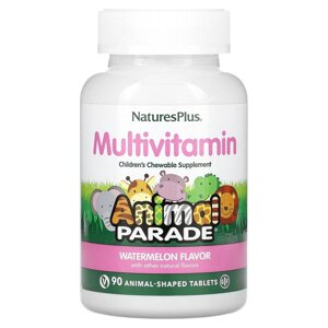 Мультивітаміни та мінерали для дітей, Animal Parade Multivitamin, NaturesPlus, смак кавуна, 90 жувальних цукерок у