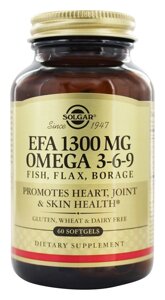 Омега 3-6-9, Omega 3-6-9, Solgar, 1300 мг, 60 гелевих капсул