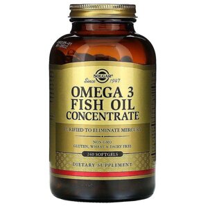 Омега-3, Omega-3 Fish Oil, Solgar, концентрат рибячого жиру, 240 гелевих капсул