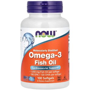 Омега-3, Omega-3, Now Foods, 180 ЕПК/ 120 ДГК, 100 гелевих капсул