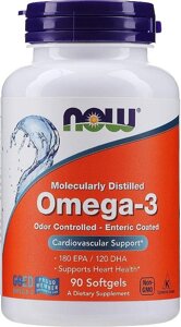 Омега-3, Omega-3, Now Foods, 180 ЕПК/120 ДГК, 90 гелевих капсул