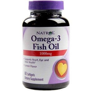 Омега-3, рибячий жир, Omega-3 Fish Oil, Natrol, лимонний смак, 1000 мг, 60 гелевих капсул