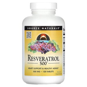 Ресвератрол, Resveratrol, Source Naturals, 500 мг, 120 таблеток