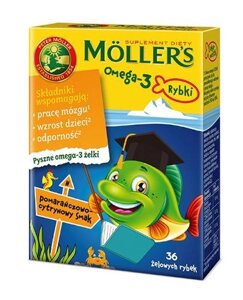 Риб'ячий жир для дітей з апельсино лимонним смаком, та витамином Д-3, Моллерс, Mollers Omega-3