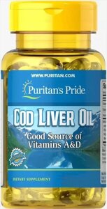 Рибячий жир з печінки тріски, Cod Liver Oil, Puritans Pride, 415 мг, 30 гелевих капсул