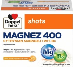 Шотс Магній 400 зі смаком апельсин-лимон Доппельгерц Актив, DOPPELHERZ AKTIV, 20 ампул