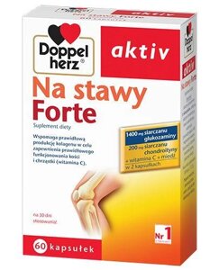 Засіб з глюкозаміном, хондроїтином, вітаміном С і міддю для суглобів, Doppelherz Aktiv Na stawy Forte 60 капс