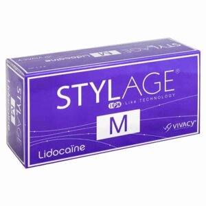 Stylage M Lidocaine філер (Стилейдж М Лідокаїн) Уміщує середні та глибокі зморшки.