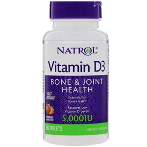 Вітамін Д3, Vitamin D3, Natrol, смак полуниці, 5000 МО, 90 таб.