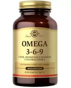Вітаміни Омега 3-6-9 з насіння риби та огуречника, SOLGAR Omega 3-6-9 from fish linseed and borage, 60 капсул