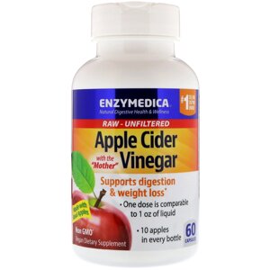 Яблучний оцет, Apple Cider Vinegar, Enzymedica, 60 капсул