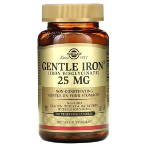 Залізо, Gentle Iron, Solgar, 25 мг, 180 вегетаріанських капсул