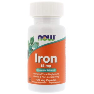 Залізо, Iron, Now Foods, 18 мг, 120 вегетаріанських капсул