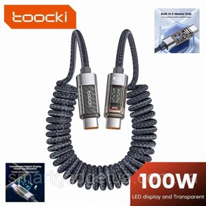 Кабель Спіральний Toocki Type-C – Type-C PD 100W (20V/5A) LED дисплей швидка зарядка 1,8м Grey