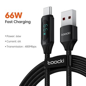 Кабель Toocki Digital Display USB Type-C to USB Type A/66W/6A швидка зарядка QC Cable 1m TXCT-XY01 black