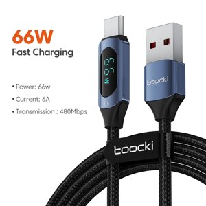 Кабель Toocki Digital Display USB Type-C to USB Type A/66W/6A швидка зарядка QC Cable 1m TXCT-XY01 Blue