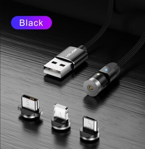 Оригінальний Магнітний кабель для заряджання Uslion 3 в 1 (Lightning (iPhone), micro USB, T-C), 360°180° чорний