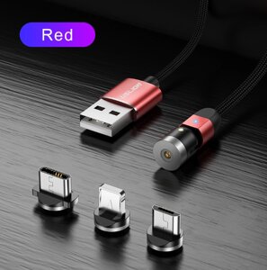 Оригінальний Магнітний кабель для заряджання Uslion 3 в 1 (Lightning (iPhone), micro USB, T-C), 360°180° червоний