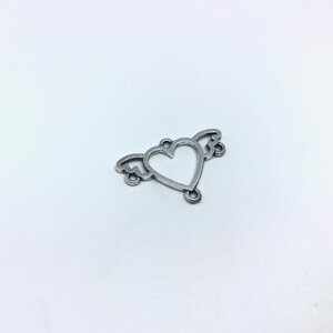 Металева накладка "Серце" 24х16мм для створення прикрас Кулон для браслетів та сережок колір срібний