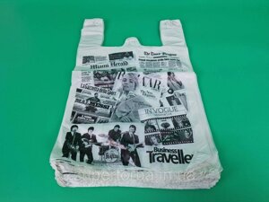 Пакет майка поліетиленова (тип FA) 300 (2*85)550/0.018 Модна Газета Леомі (100 шт.)