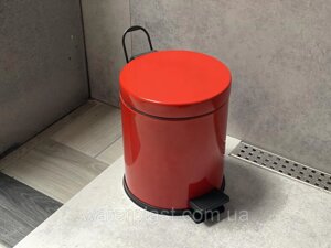 Відро для сміття з педаллю сталеве кругле червоного кольору 35см, діаметр 25см 12 літрів
