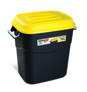 Бак-контейнер 75л для сміття EcoTayg (Іспанія) 60х40,2 h 56см, з жовтою кришкою і ручками (411014) пластиковий