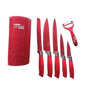 Професійний набір ножів Zepline ZP-046 з підставкою набір кухонних ножів 7 предметів Червоний