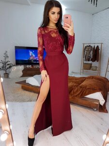 Стильне вечірнє плаття у бордовому кольорі 36-70 розмір