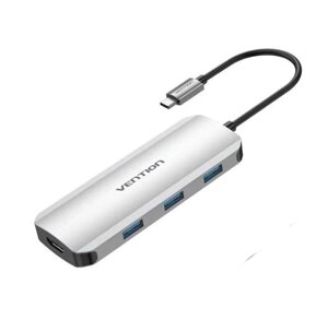 Док станція хаб для ноутбуку комп'ютеру Vention USB-C - HDMI/USB 3.0x3/SD/TF/PD Docking Station Gray 0.15M Aluminum