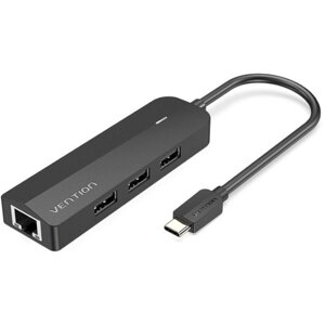 Хаб адаптер перехідник vention USB-C - USB 2.0*3/RJ45/micro-B HUB 0.15M black ABS type TGOBB