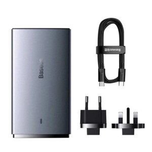 Мережевий зарядний пристрій Baseus GaN5 Pro Ultra-Slim Fast Charger C+U 65W Gray With Mini White Cable Type-C