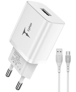 Мережевий зарядний пристрій T-PHOX TCC-124 Pocket USB + Type-C Cable (White)