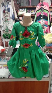 Дитяча лляна сукня Вишиванка Мама Донька Family look зелена р. 98 - 146