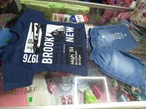 Костюм дитячий літній із джинсовими шортами для хлопчика 80 86 92