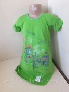 Літня бавовняна сукня туніка для дівчинки зелена 116 122 128