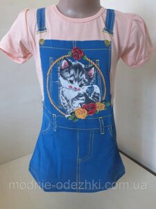 Літнє плаття сарафан для дівчинки Кіт у джинсі 104 110 116