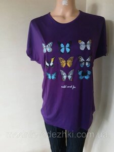 Літня жіноча футболка метелики фіолетовий великий 48 50 52 54