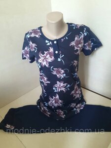 Літня жіноча піжама футболка бріджі розміри р. 44 46 48 50