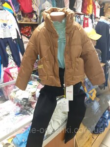 Модна коротка демісезонна Куртка для дівчинки оверсайз високий комір. 122 128