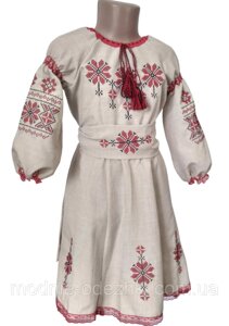 Плаття Вишиванка льон для дівчинки червона вишивка 98 - 128