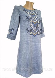 Сукня вишиванка льон для дівчинки синє джинс Family Look 146 - 164 158