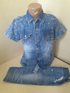 Підлітковий літній джинсовий костюм для хлопчика Шорти сорочка 134 140 146 152 158 158