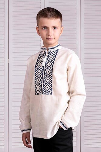 Сорочка Вишиванка для хлопчика льон Білий синя вишивка р. 140 - 164 158