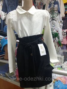 Шкільний костюм для дівчинки біла блузка чорна спідниця р. 146 152 158