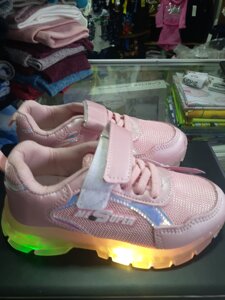 Світяться LED демісезонні кросівки для дівчинки пудра р. 29