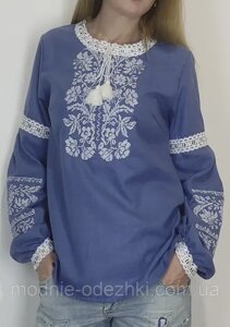 Жіноча домоткана сорочка вишиванка блакитна р. 44 - 60